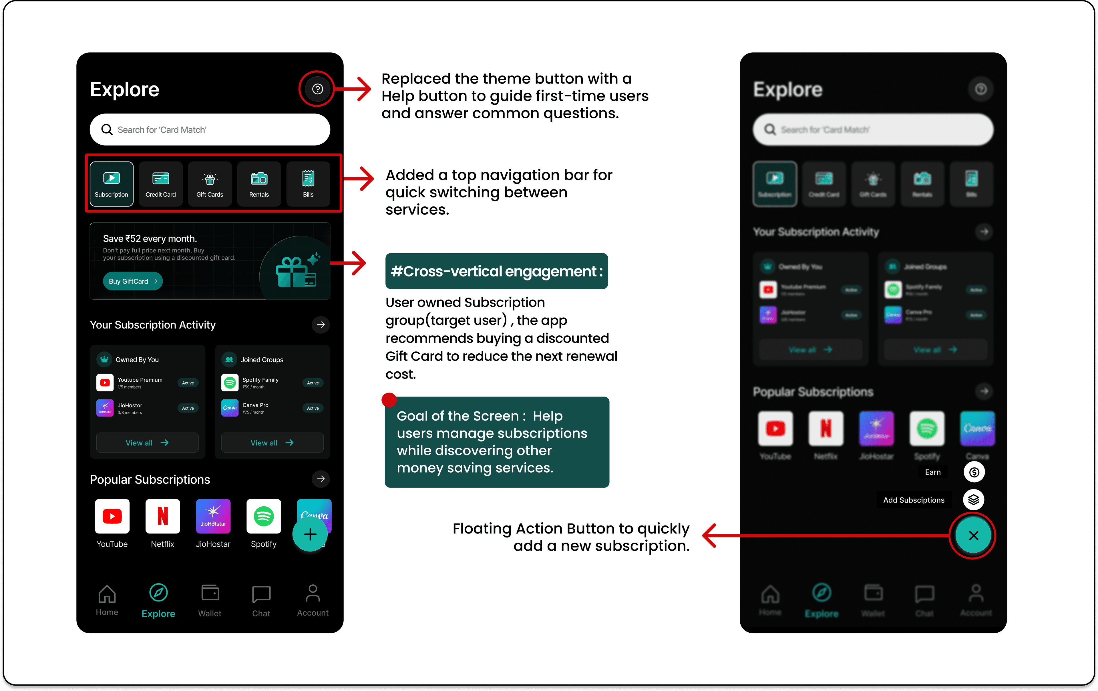 SubSpace Explore screen before and after redesign