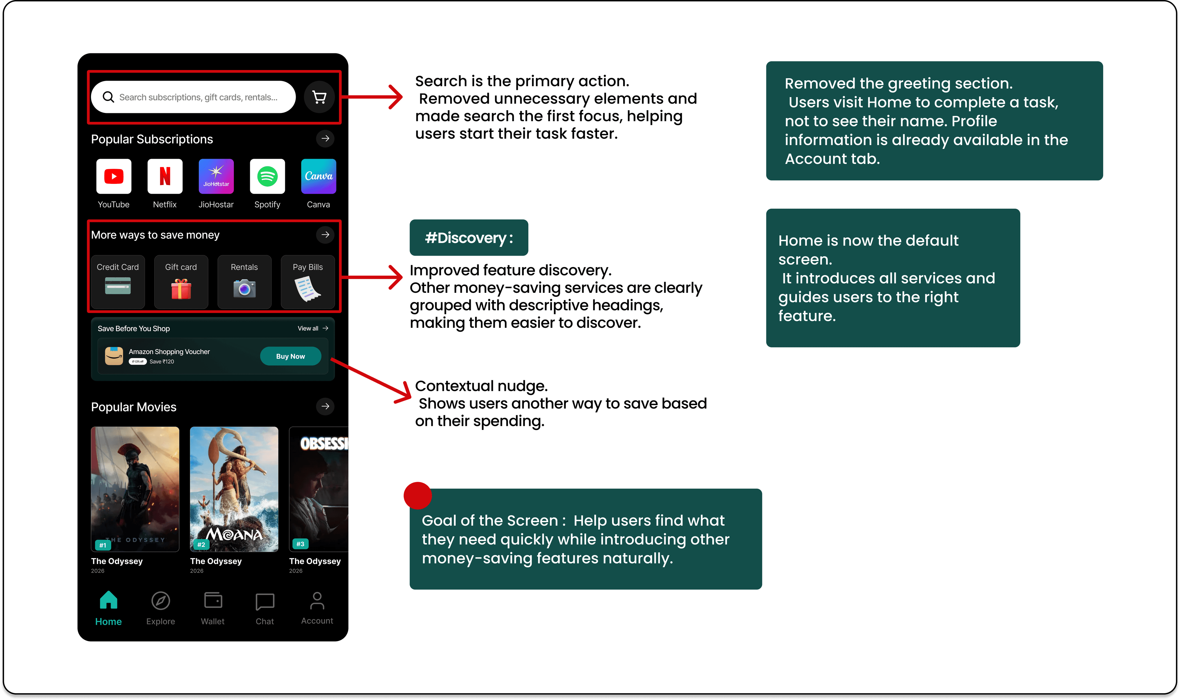 SubSpace Home screen before and after redesign