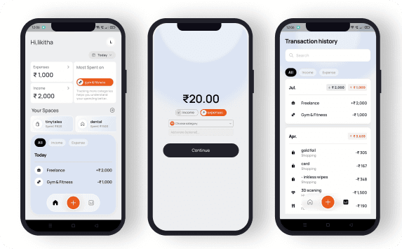 PaisaLogr home and transaction screens