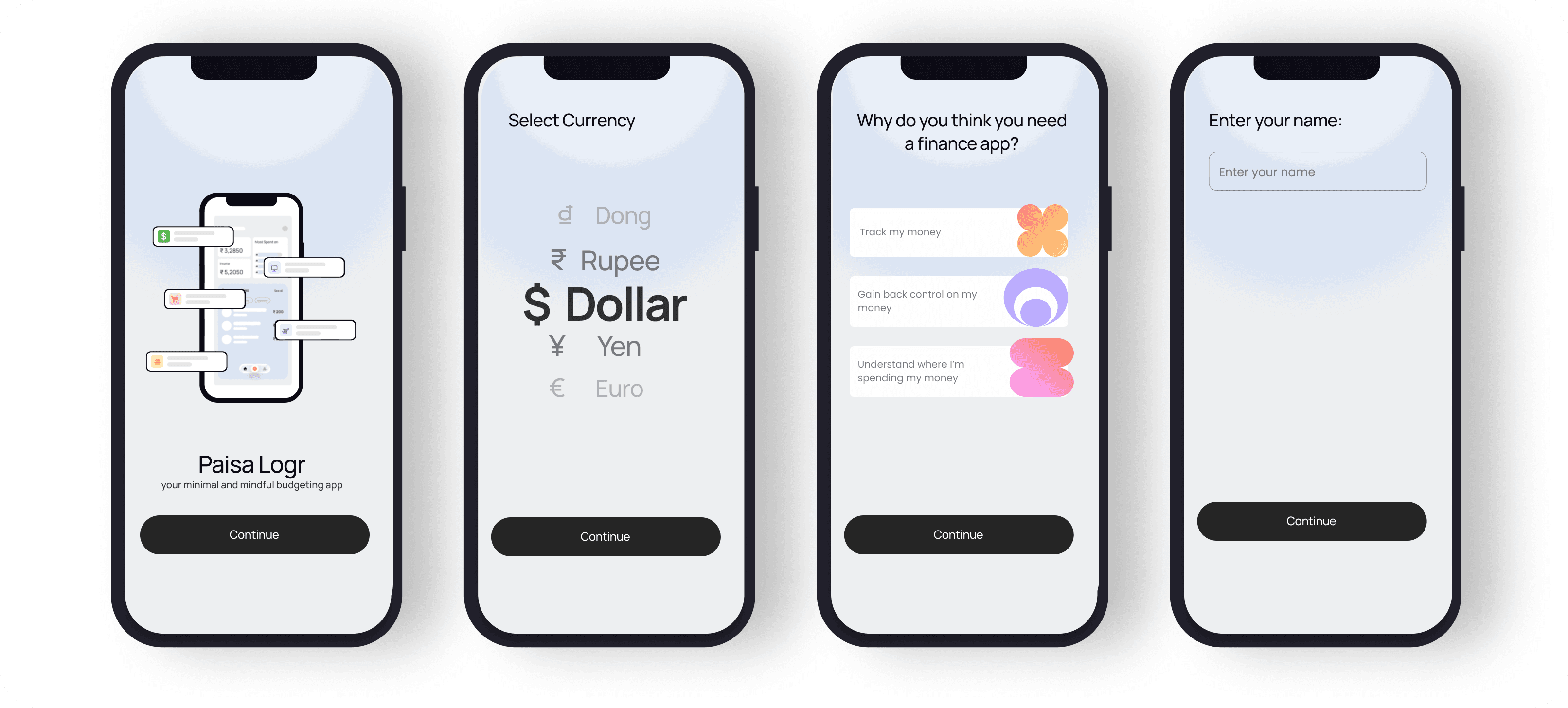 PaisaLogr onboarding screens